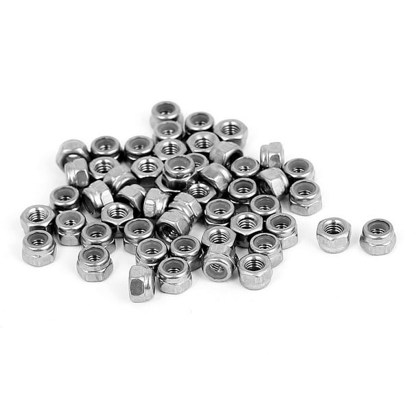 Plain Finish 100 Pcs 304 Stainless Steel M5 x 0.8mm Nylon Insert Hex Lock Nuts Plain Finish 100 Pcs 304 Stainless Steel M5 x 0.8mm Nylon Insert Hex Lock Nuts